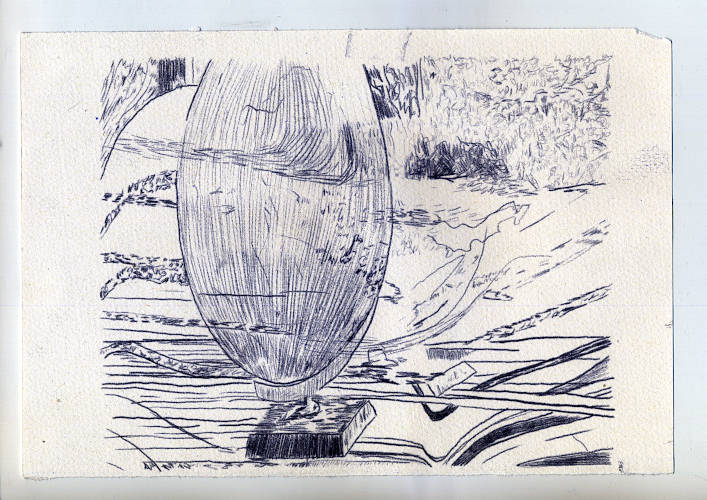 a lost globe on a public bench. distorted drawing