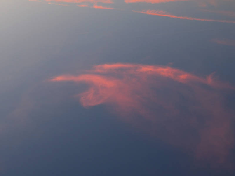 pink clouds on blue sky