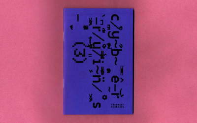 black glitch pixel typography title on purple cover