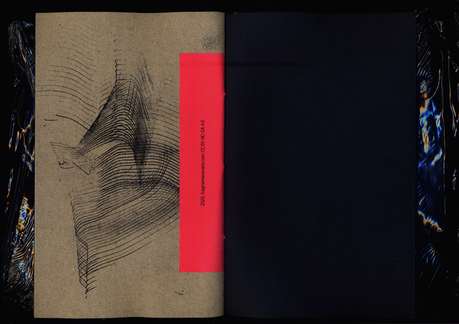open book, last page with comb traces and red inlay with imprint