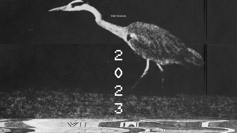 The year is 2023. heron in the dark, lurking/walking